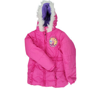 Disney Princess Girl's Puffer Jacket Size S 6/6x Hooded Outerwear Snow